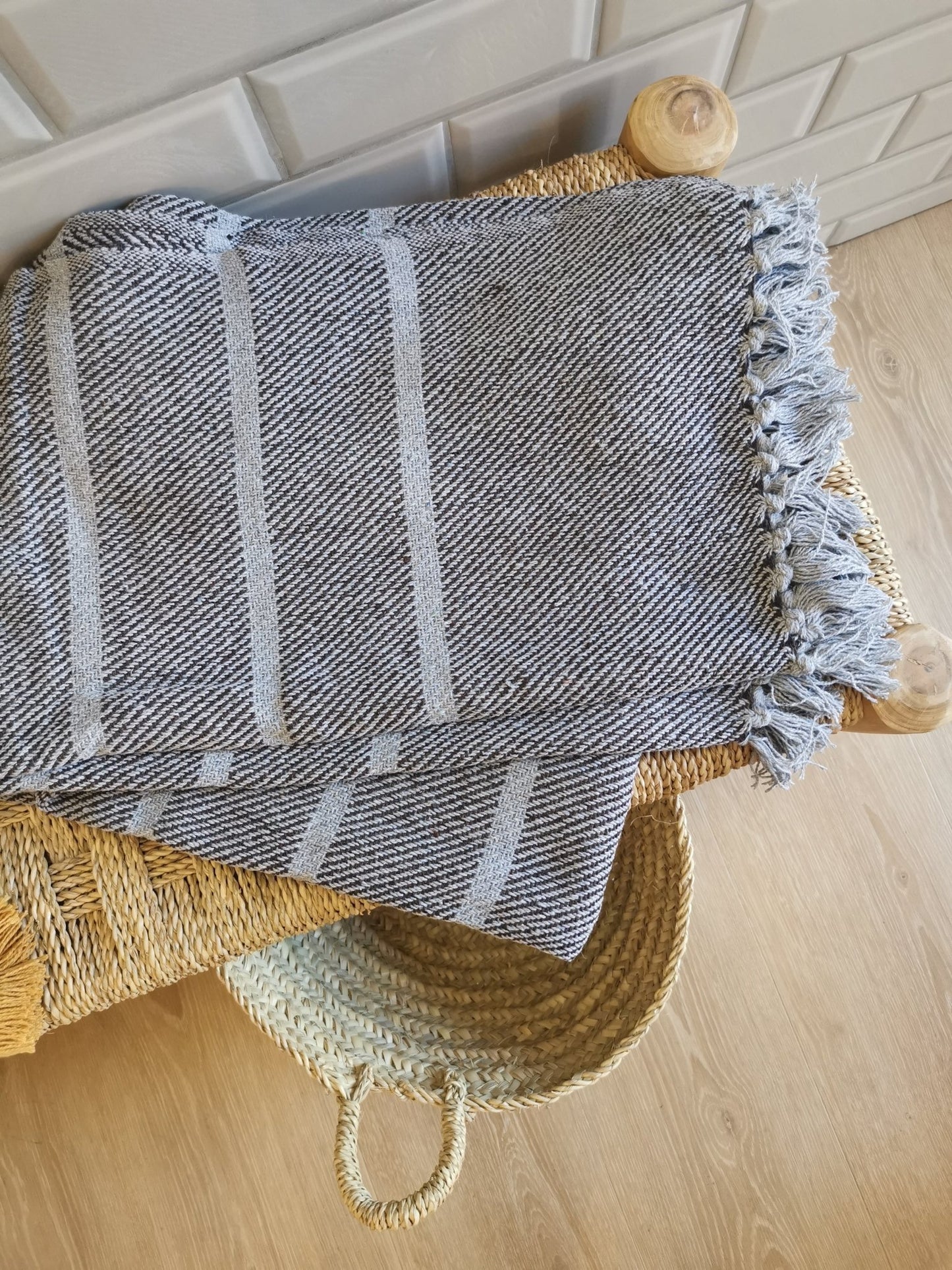 Decke blau grau Recycelte Baumwolle - kleinstadtleben concept store