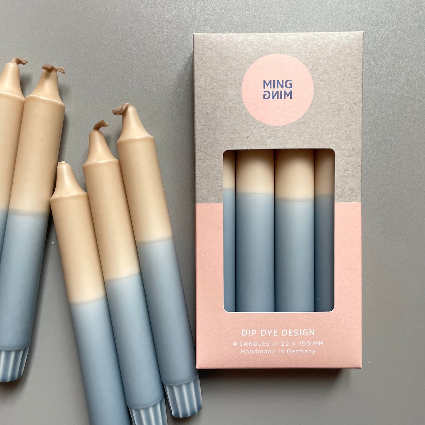 Dip Dye Kerze Taupe x Dusty Blue 4er Set - kleinstadtleben concept store