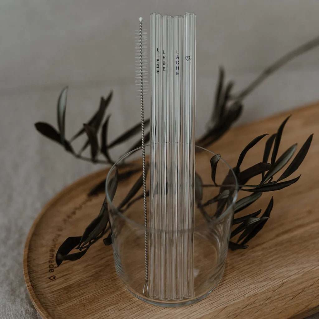Strohhalme Glas 20 cm Lebe Liebe Lache 4er Set - kleinstadtleben concept store