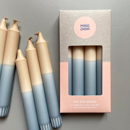 Dip Dye Kerze Taupe x Dusty Blue 4er Set - kleinstadtleben concept store